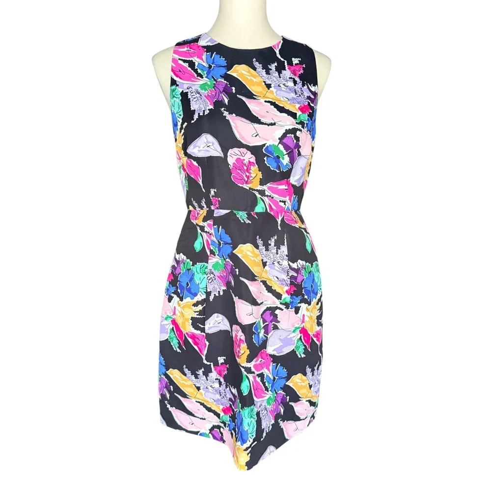 Milly Black Multicolor Floral Cutout Back Fit Flare Mini Dress Womens 4 pockets